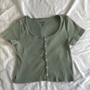 Brandy Melville Sage Ribbed Button-Down Scoop Crop Top